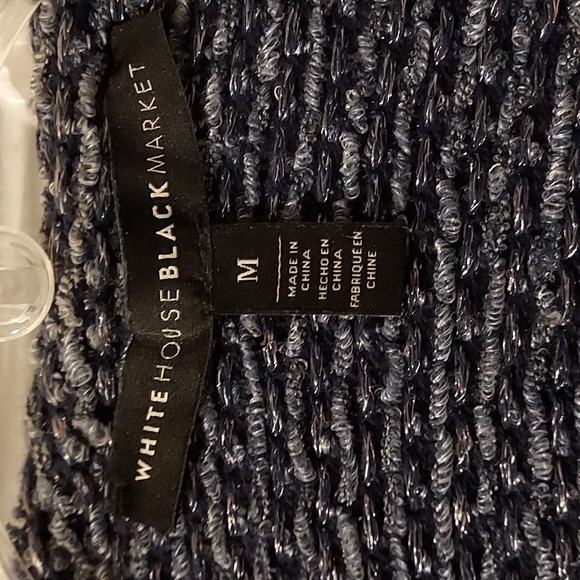 NWOT Women's White House Black Market Size M Blue Metallic Knit Fringe Sweater - Picture 2 of 11